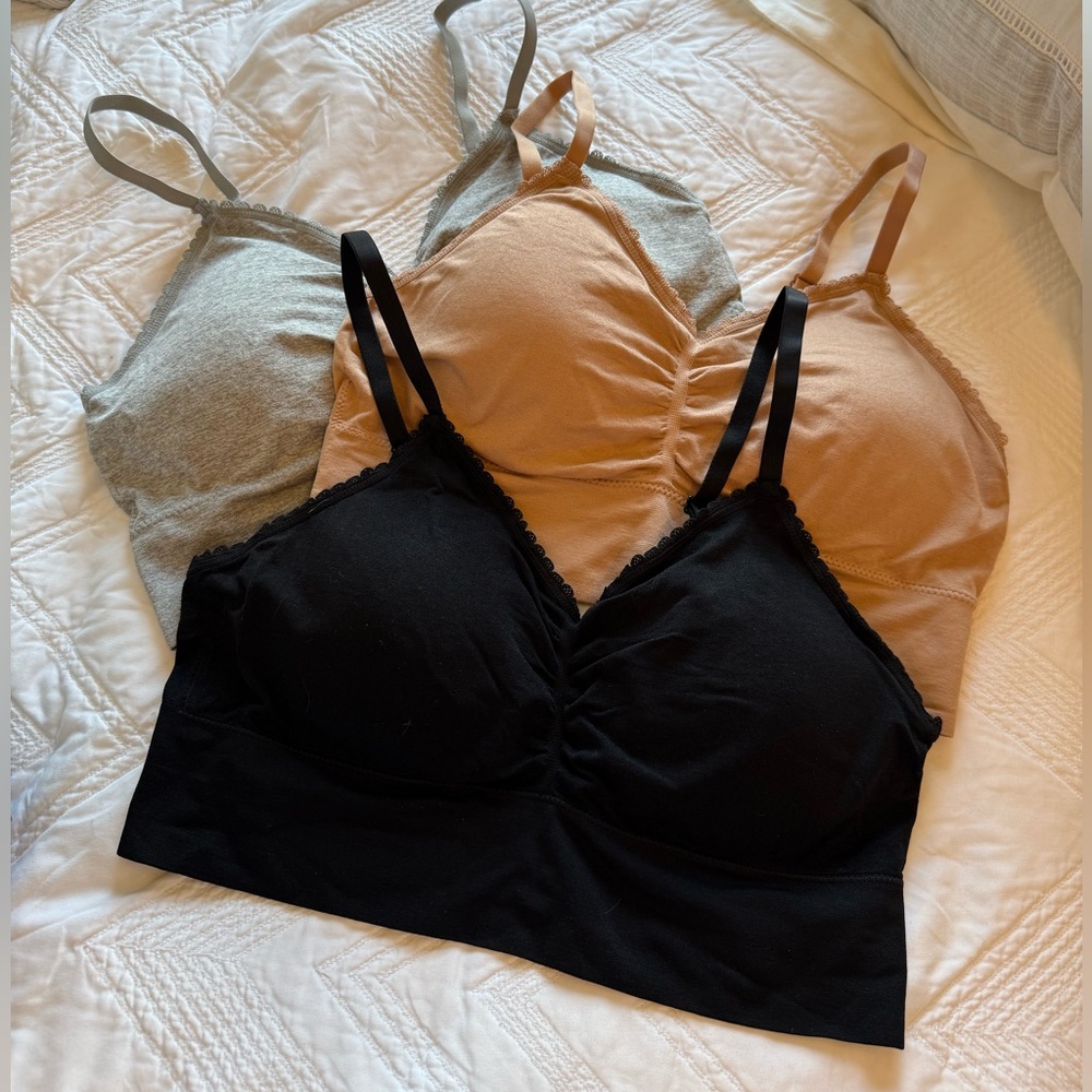 Set of 3 Brand New Wireless Women's Bras - Black, Gray, and Tan. Super soft.